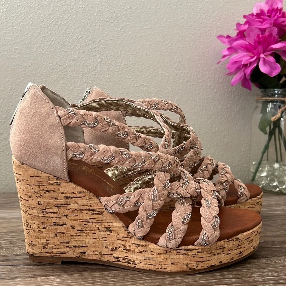 Matt Bernson Special Project Cork Wedges Sandals Suede/Chains 7.5M - Picture 3 of 16